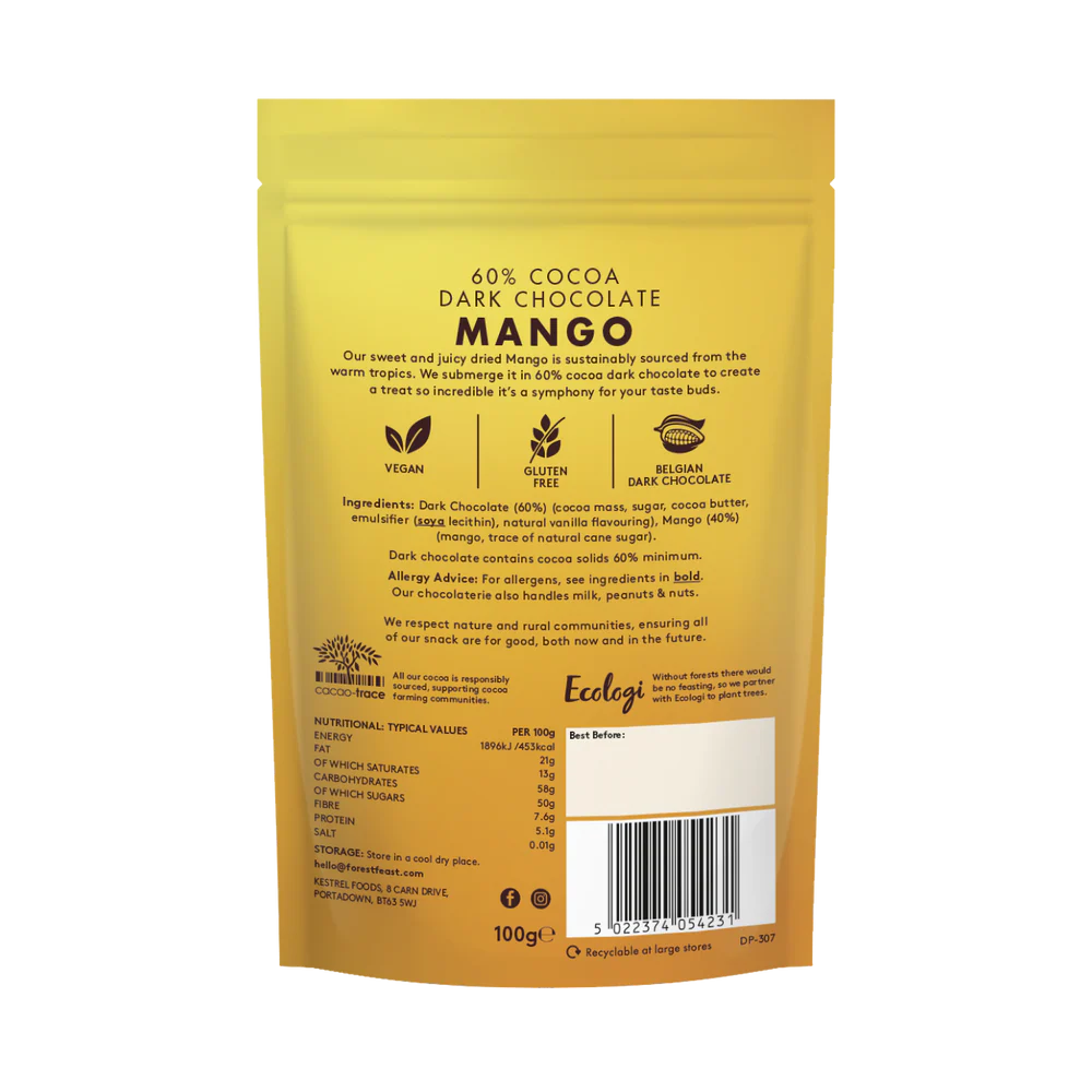 Forest Feast 60% Cocoa Dark Chocolate Mango 100g