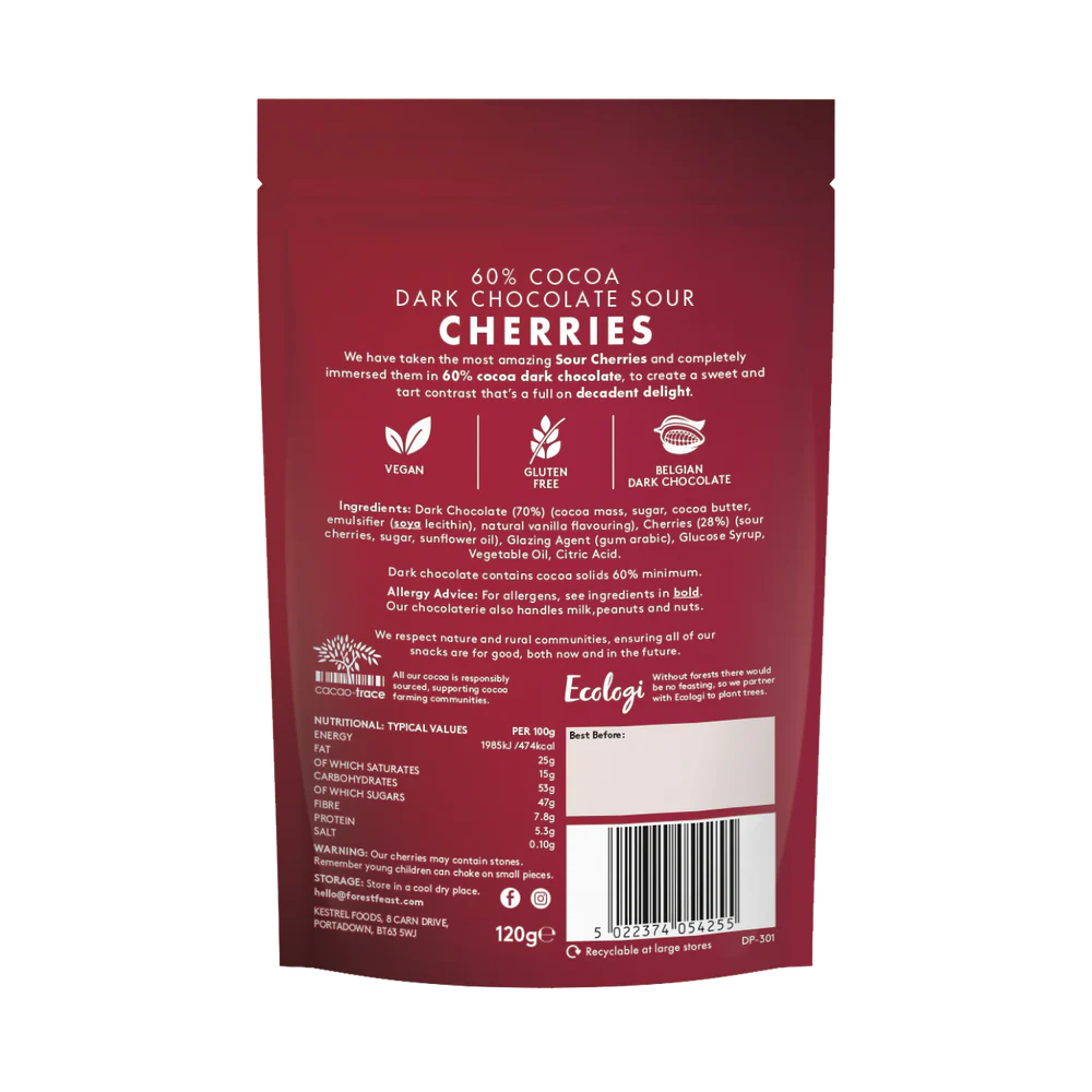 Forest Feast - Dark Chocolate Sour Cherries 120g